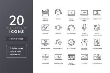 Stunning collection of 20 music and video icons for modern digital projects