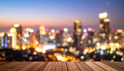 City Lights Bokeh View From Wooden Deck at Night