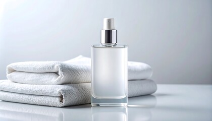 Clean Spray Bottle on Counter with Folded Towels