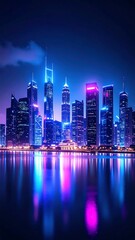 Fototapeta premium Vibrant city skyline at night