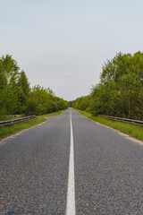 Straight Rural Road in Belarus Surrounded by Green Trees