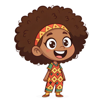 Flat Cartoon Afro Woman Character Illustration &ndash; Stylish Modern Female Vector

