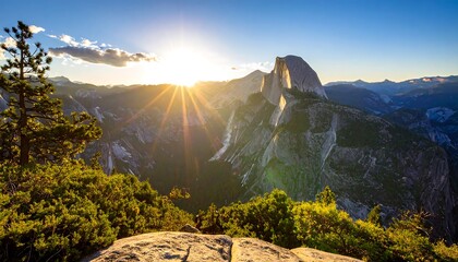 Majestic sunrise over a mountain range