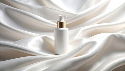 Cosmetic Bottle on Silk Fabric Mockup, Elegant Product Display