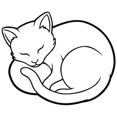 Naklejka premium Simple line drawing of a sleeping cat curled up