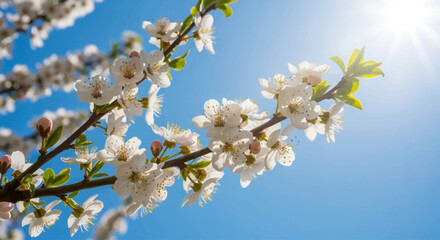 Fototapeta premium white cherry blossom blue sky background