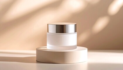 Cosmetic Cream Jar on Display Stand with Shadow