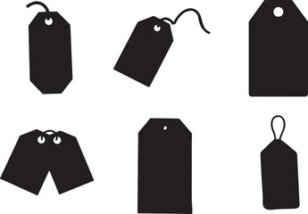 Set of sale tags and sales black silhouette vector illustration with white background.