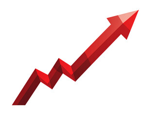 Simple red arrow graph going up, in the style of clip art style on a white background.