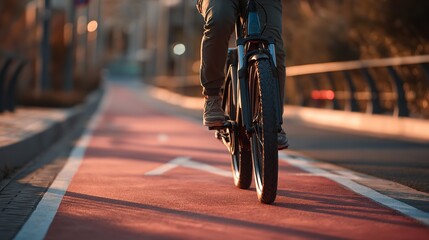 Embracing the journey a cyclist pedals along the vibrant red path towards on transparent background