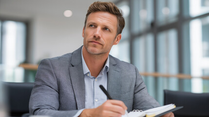 Focused businessman taking notes in a conference room during a meeting