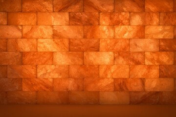 Warm glowing orange salt brick wall texture provides relaxing background. Ideal for wellness, spa, and cozy interior designs.