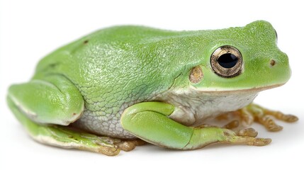 Fototapeta premium Close-up of a small, vibrant green frog