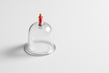 Clear cupping therapy cup on a bright, minimalist background. Modern holistic health treatment for pain relief. Hijama, treatment according to the Sunnah.