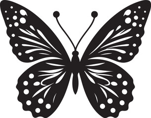 Black silhouette of a butterfly with white dots and patterns