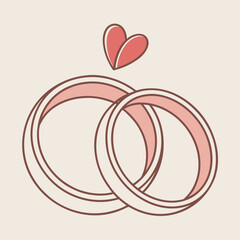 Two Intertwined Wedding Rings with Heart – Minimalist Engagement and Marriage Celebration Illustration

