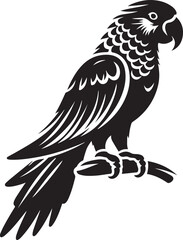 Black silhouette of a parrot perched on a branch bird