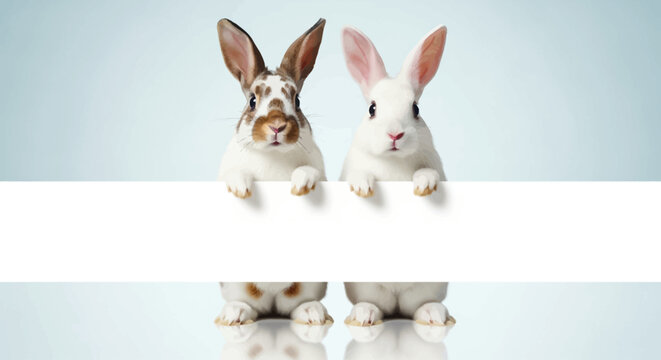 2 cute baby cartoon Easter bunny with a pink ribbon and a heart is perfect for a holiday card design