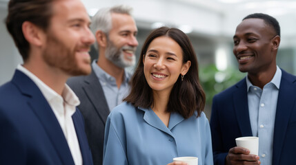 Obraz premium Diverse Executives Networking in a Modern Office During Break