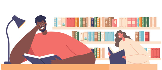 People reading books in library