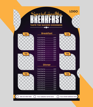 Special Healthy Breakfast food menu design template, healthy food business lunch, dinner, and breakfast business flyer design template