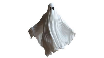 A white ghost with black eyes isolated on a transparent background for Halloween