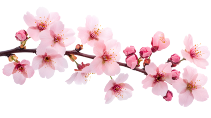 Beautiful cherry blossom branch isolated on a transparent background, spring season