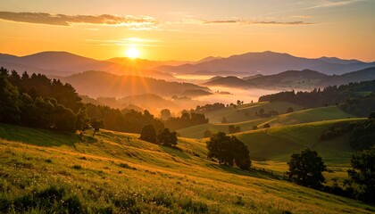 Fototapeta premium Sunrise over rolling hills