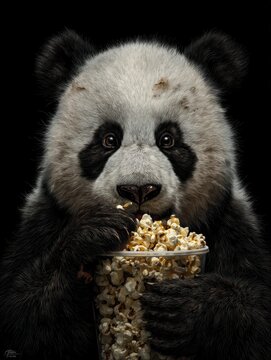 filhote de urso panda comendo pipoca