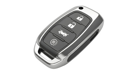 Art of car key fob with lock, unlock, trunk, and light buttons isolated on transparent background