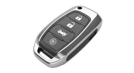Art of car key fob with lock, unlock, trunk, and light buttons isolated on transparent background