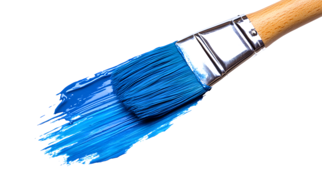 Close-up of a blue paintbrush isolated on a transparent background - Powered by Adobe