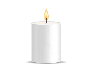 White cylindrical candle with flame