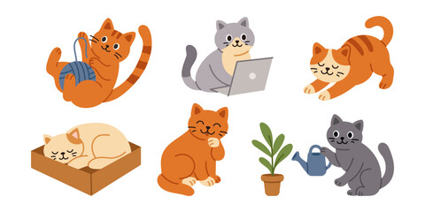 Vector collection of cute cats. Adorable kittens shown in various poses. Happy and playful cats in flat design. Clipart and sticker set for veterinary clinic or pet store design. © Ulyana Mo
