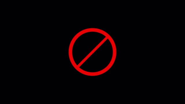 Red Prohibition Sign on Black Background, Forbidden Symbol Concept