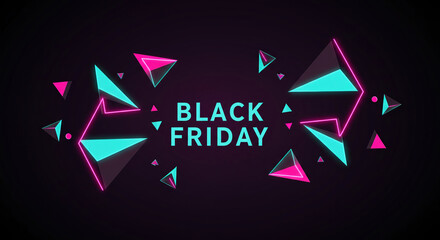 Naklejka premium Futuristic Neon Black Friday Sale Banner – Vibrant Abstract Geometric Background for Shopping Promotions, Retail Discounts, Marketing Campaigns, and Advertising Design