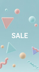 Naklejka premium Minimal Pastel Abstract Sale Banner with 3D Geometric Shapes – Modern Soft Promotional Background for Discounts, Retail Events, Marketing, Advertising, and Creative Design