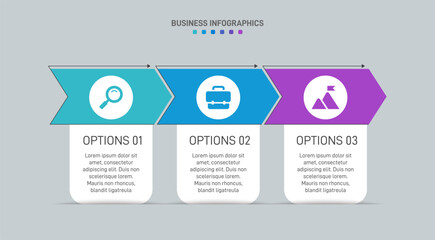 Progress bar featuring 3 arrow-shaped elements, symbolizing the three stages of business strategy and progression. Clean timeline infographic design template. Vector for mobile presentation.