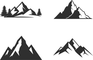 A vector set of mountain icons with snow and sun is a perfect design for a travel logo or silhouette illustration of a landscape