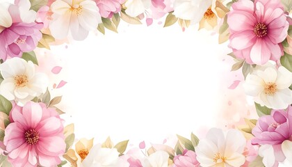 Fototapeta premium Floral Frame with Watercolor Flowers for Greeting Card Design