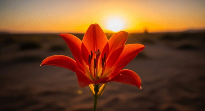 orange flower on sunset background