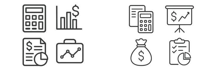 Financial planning symbols represent budgeting, analysis, and investment strategies used in business management