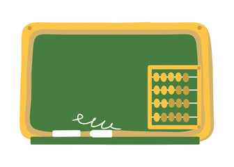 Board, chalk, abacus, classroom, school supplies, color drawing, on transparent background.