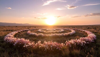 Fototapeta premium Floral Spiral in Field at Sunset with Warm Light