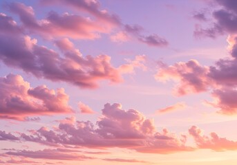 Obraz premium Dreamy pastel sunset sky with soft pink purple and orange clouds creating serene atmospheric background perfect for wellness and meditation themes.