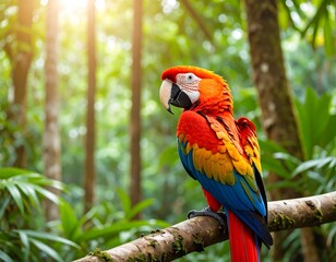 Fototapeta premium Vibrant parrot in lush forest