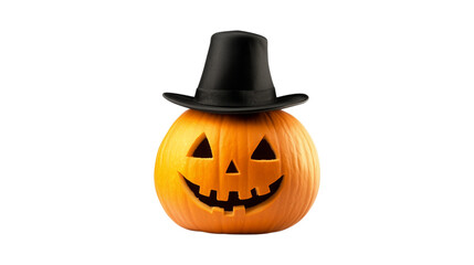 Jack o lantern with black hat isolated on transparent background for Halloween