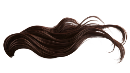 Long brown hair isolated on a transparent background, a beautiful, healthy lock