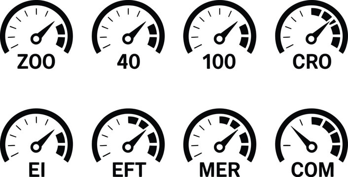 Speedometer Gauges Displaying Numerical Values: A striking collection of speedometer gauges, each meticulously crafted to display a unique combination of numeric values and alphabetic indicators.