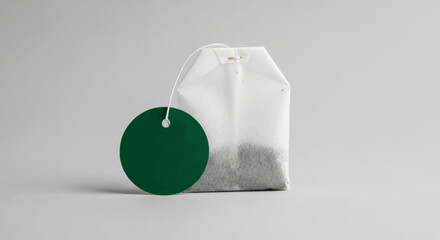 green tea bag blank tag circle lebel product mockup 